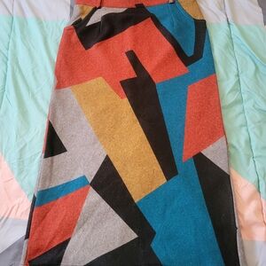 NEW Geometric Colorblock Pencil Wool Satin Lining, Skirt in Teal, Rust & Mustard